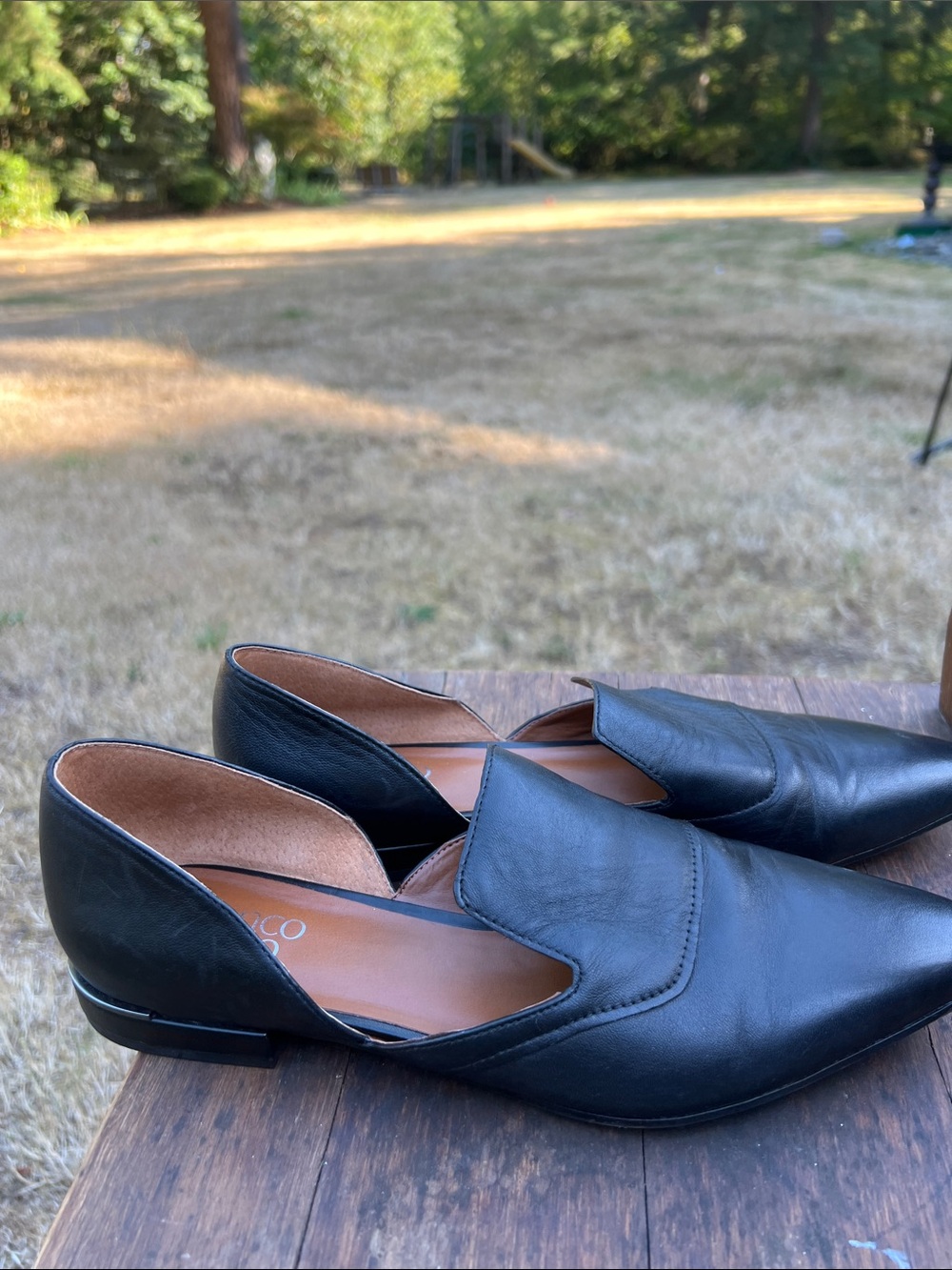 Franco Sarto Black Leather Pointed Slip-On Flats